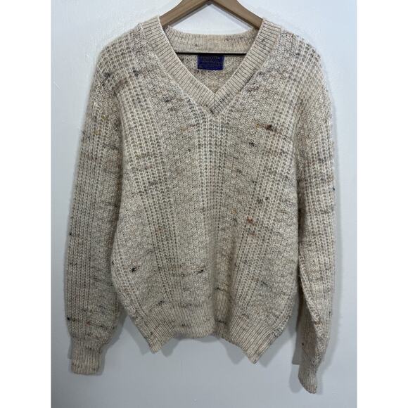 Pendleton Virgin Wool Sweater L Grandpa Cabincore Speckled Fisherman Knit - Picture 1 of 14